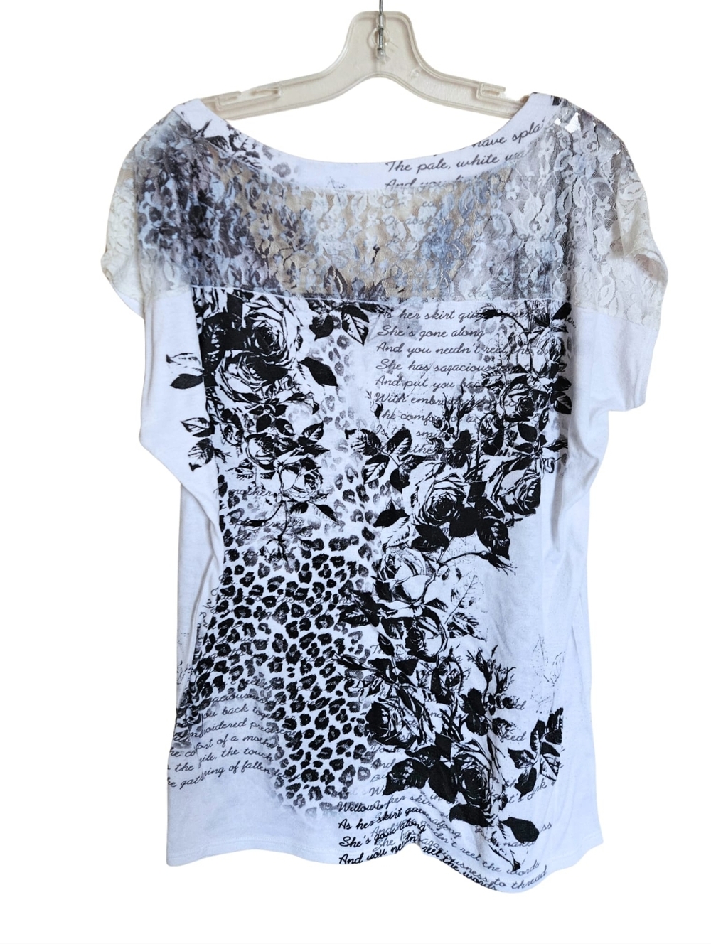 Floral & Leopard Print Women's Top With Lace Detailing | Stretchy - Picture 3 of 5
